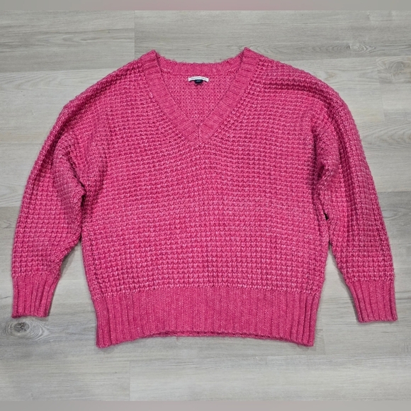 American Eagle Outfitters Sweaters - American Eagle Whoa So Cozy Waffle V-Neck Sweater Pink Oversized Small